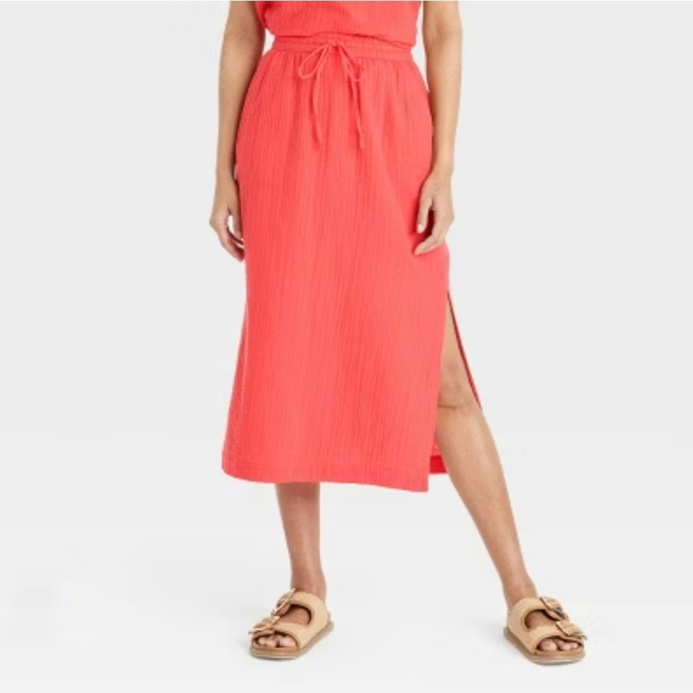 NWT Universal Thread Coral Pink Gauze Midi Skirt Size XS
